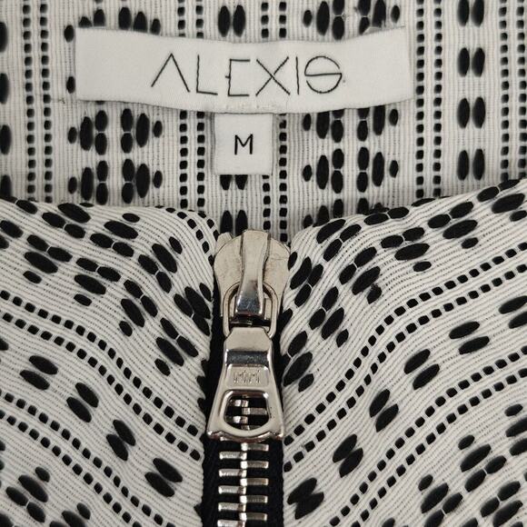 Alexis Zip Front Embroidered Blazer Jacket Size Medium Black White Stitched - Picture 2 of 6